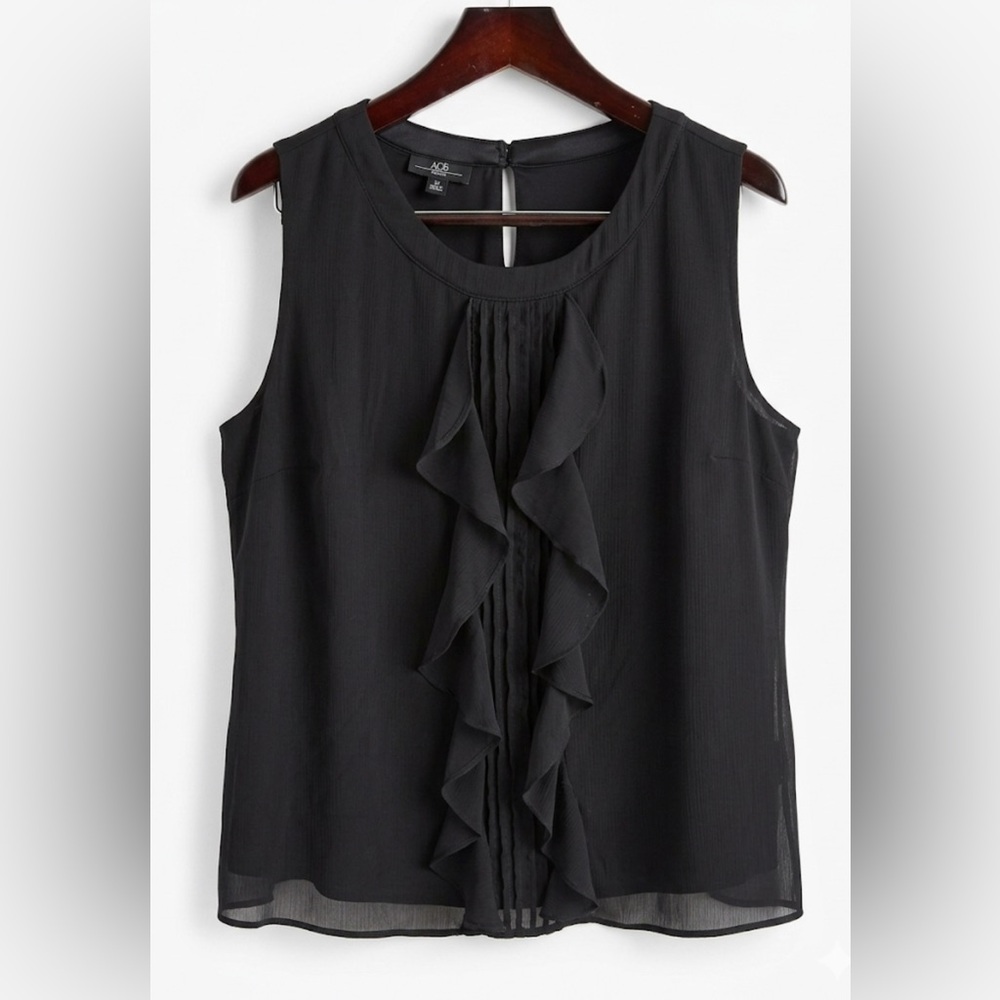 AGB Black Ruffle Front Sleeveless Blouse